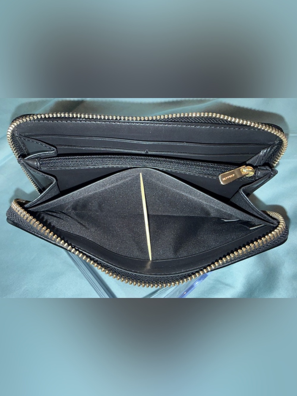 Coach Brown and Black Zip Around Signature Wallet with Gold Color Logo - Picture 11 of 12